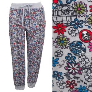Vera Bradley Star Wars Gray Floral Knit Far Away Cropped Jogger Pajama Pants